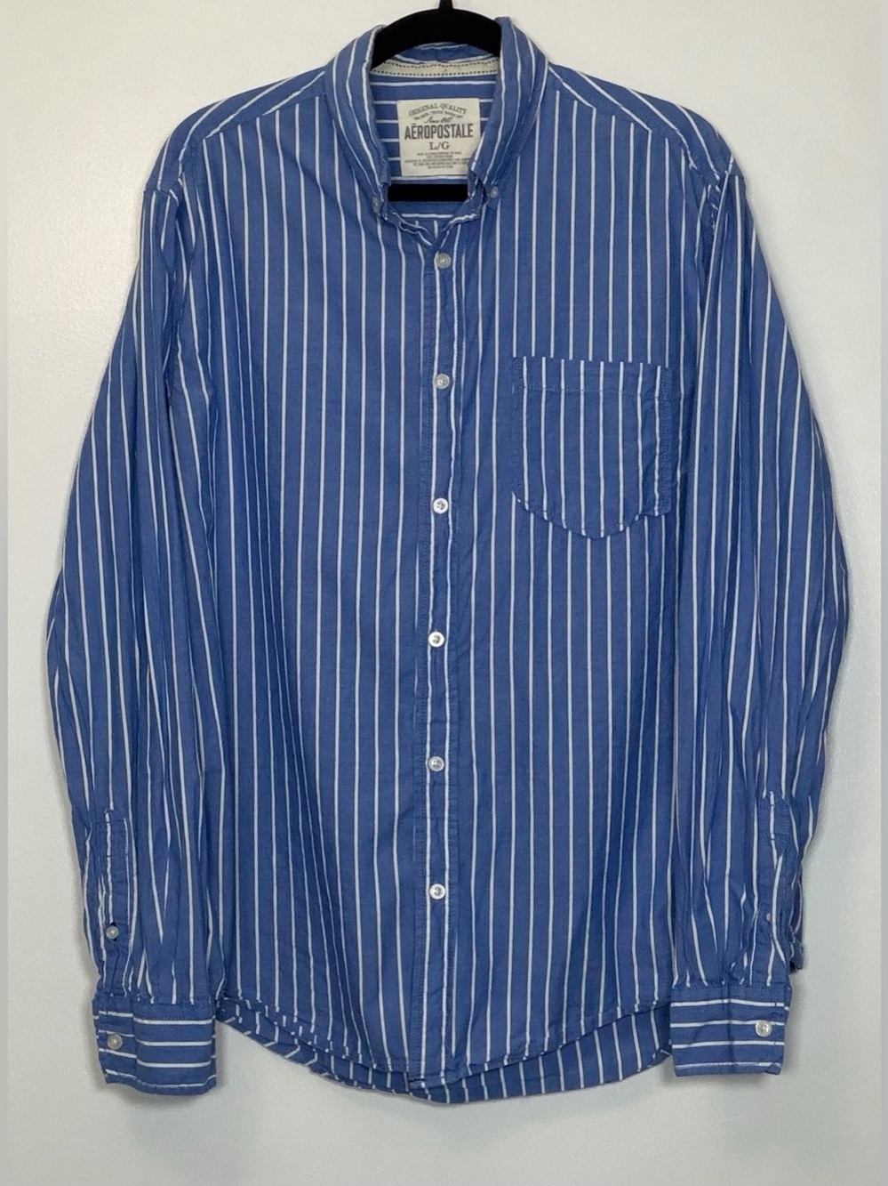 Aeropostale Blue and White Vertical Stripe Button-Down Shirt
